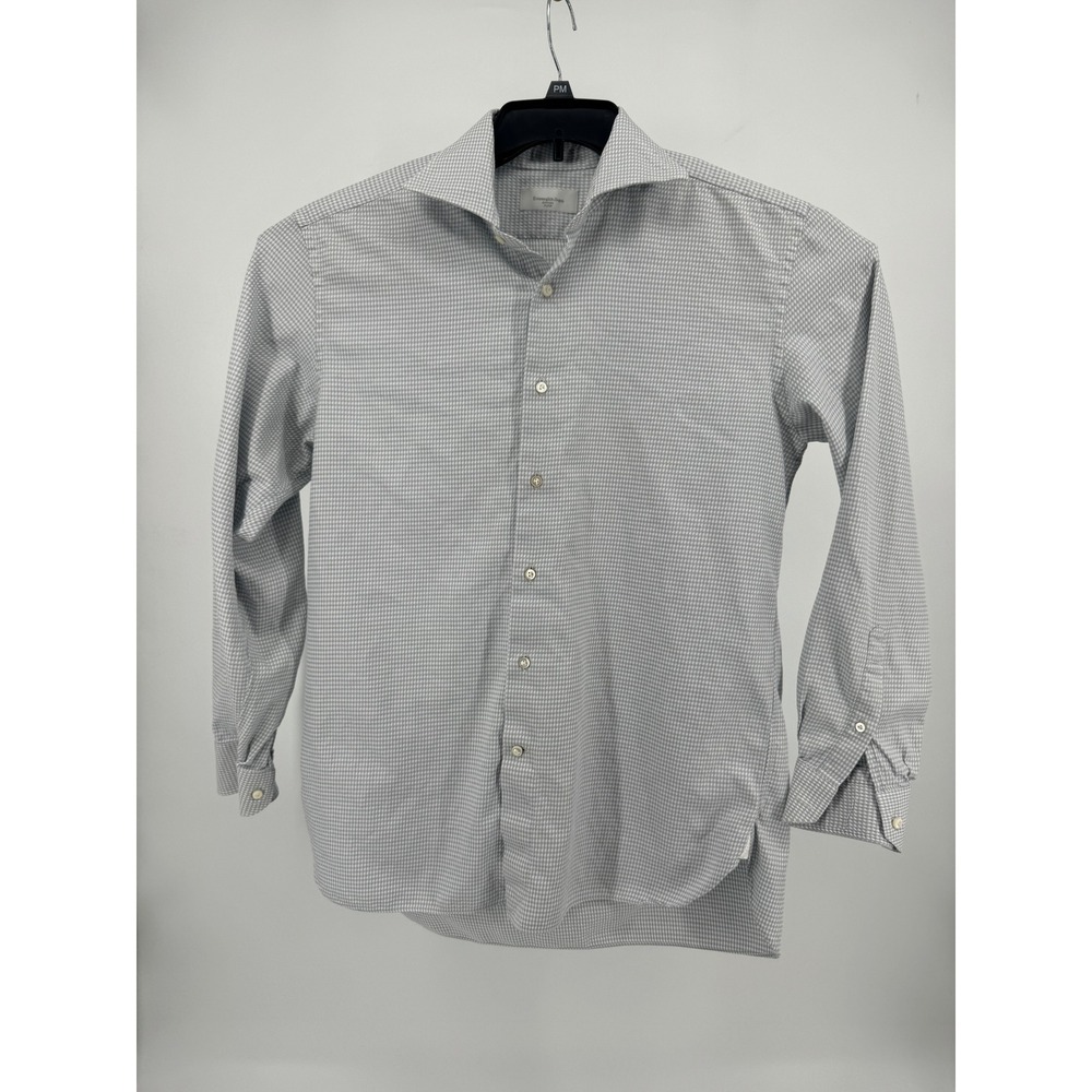 Ermenegildo Zegna Couture Shirt Mens 16.5 XL 42 Grey Houndstooth Luxury Cotton